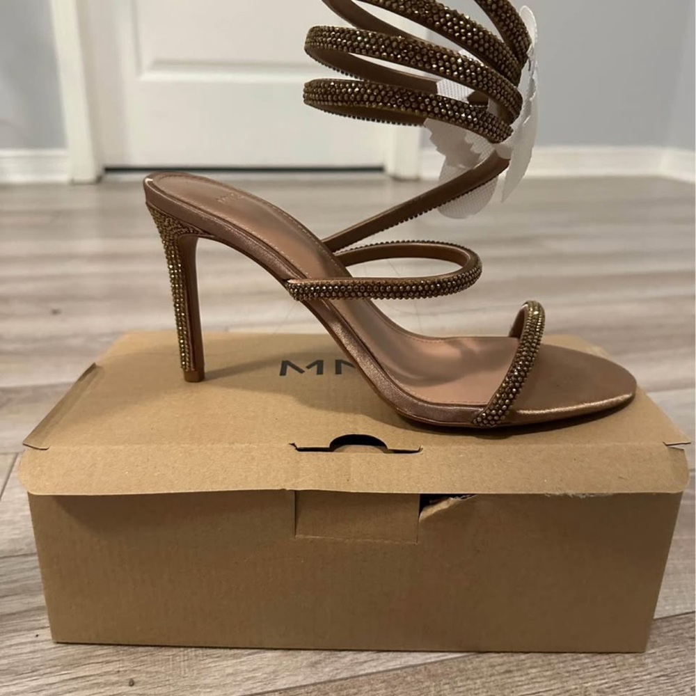 Mango Gold Strappy Heels with Wrap-Around Design - Picture 2 of 3